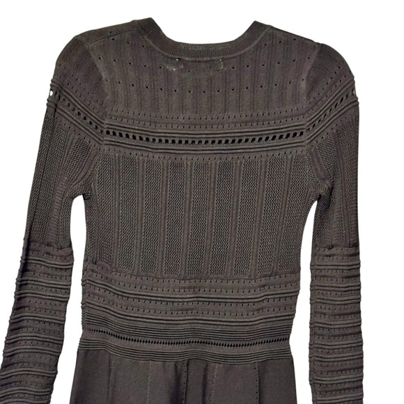 ZARA Rare Textured Open Weave Long Sleeve A Line Black Ribbed Dress size Large - Picture 9 of 12